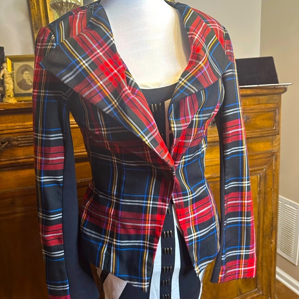 Plaid Women's Jacket top coat Red and Blue sz 4